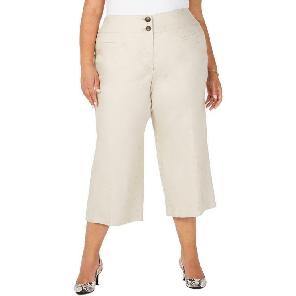 (NWT) Alfani Women's Beige Linen Blend Wide Leg Culotte Pants Plus Size 24W